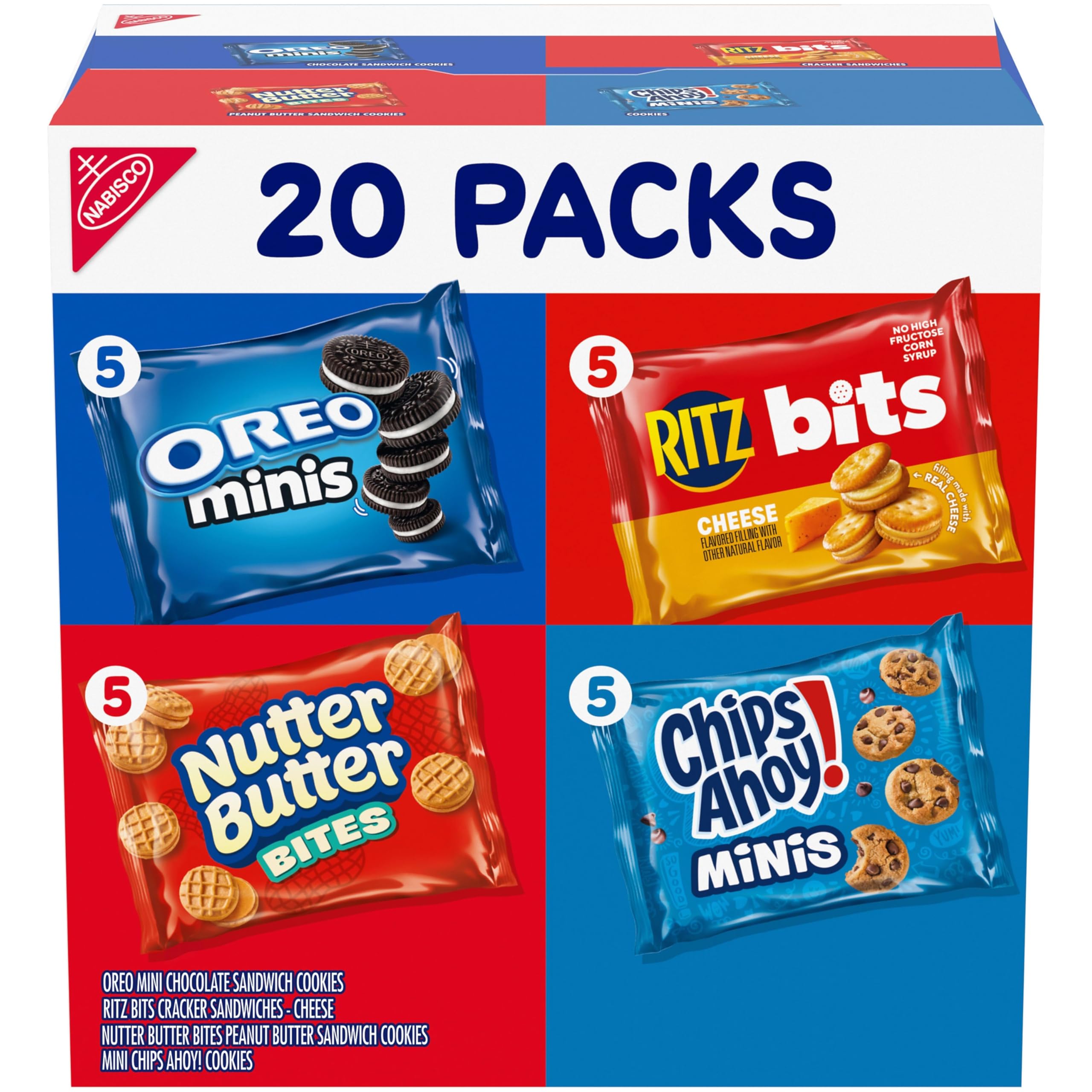 Nabisco Classic Mix Variety Pack, OREO Mini, CHIPS AHOY! Mini, Nutter Butter Bites, RITZ Bits Cheese, 20 Snack Packs