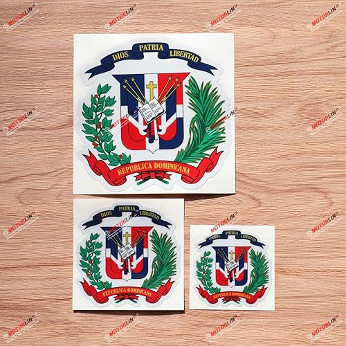 Dominicano País Escudo de armas Pegatinas de vinilo - Set de 3 Reflectantes, 7.6