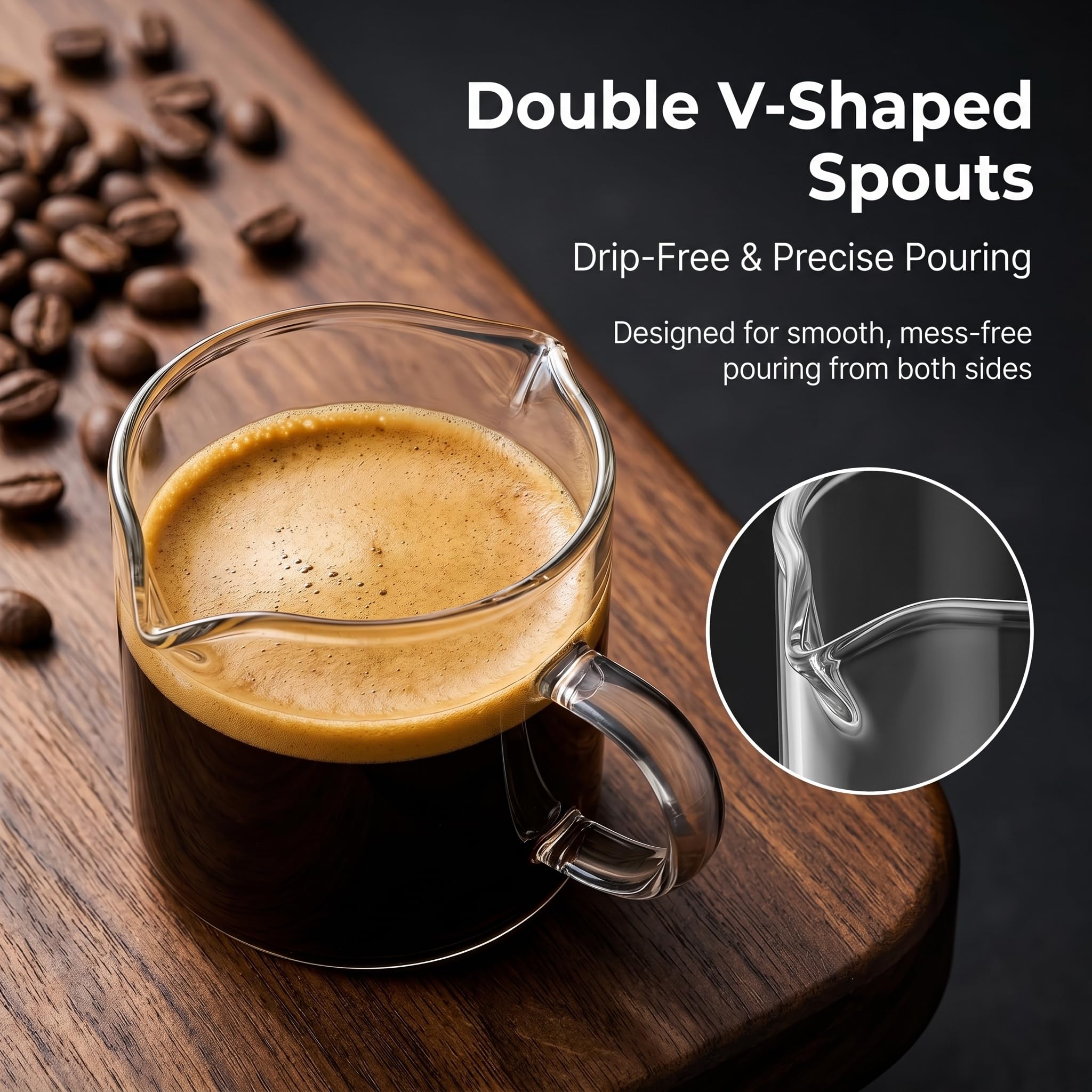 Amazon.com | 5 OZ Espresso Cups Set of 2, Double Spouts Cups, Shot Glasses,  Milk Cup with Handle, Clear Glass, Espresso Accessories for Making Coffee  Desserts Salad Dressing Machine (1 ounce more