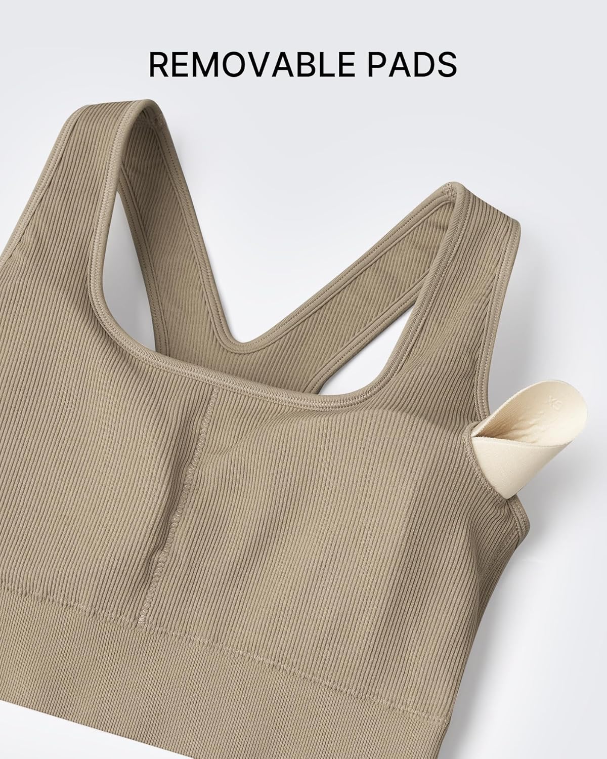 Promover Padded Sports Bras for Women Y-Back Racerback Seamless Medium Supportive Ribbed Yoga Cami Bra - Image 3