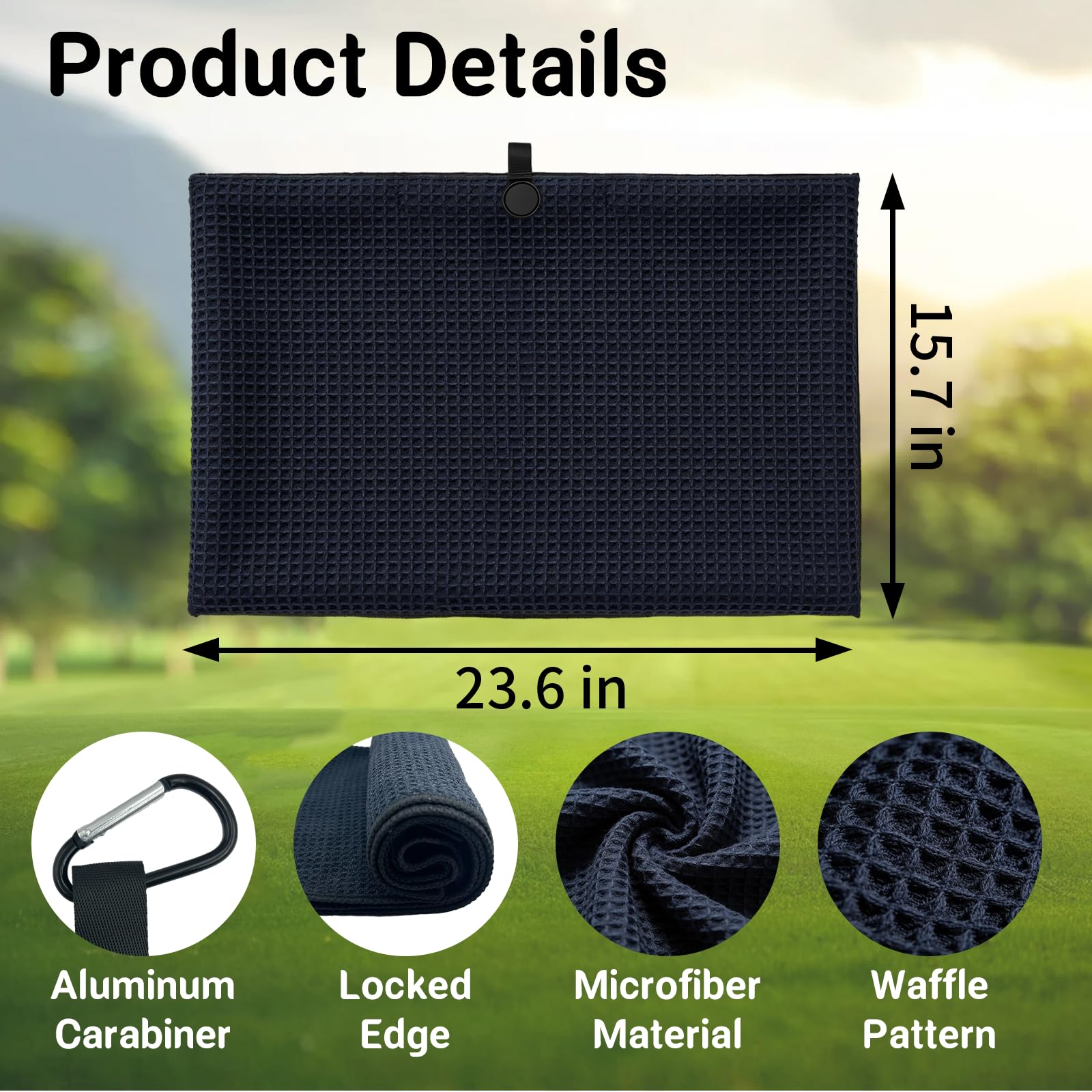 Lot de 3 serviettes de golf magnétiques – Très grande taille en microfibre gaufrée avec clip – Serviette de club de golf ultra absorbante avec aimant puissant pour une tenue solide pour sacs de golf