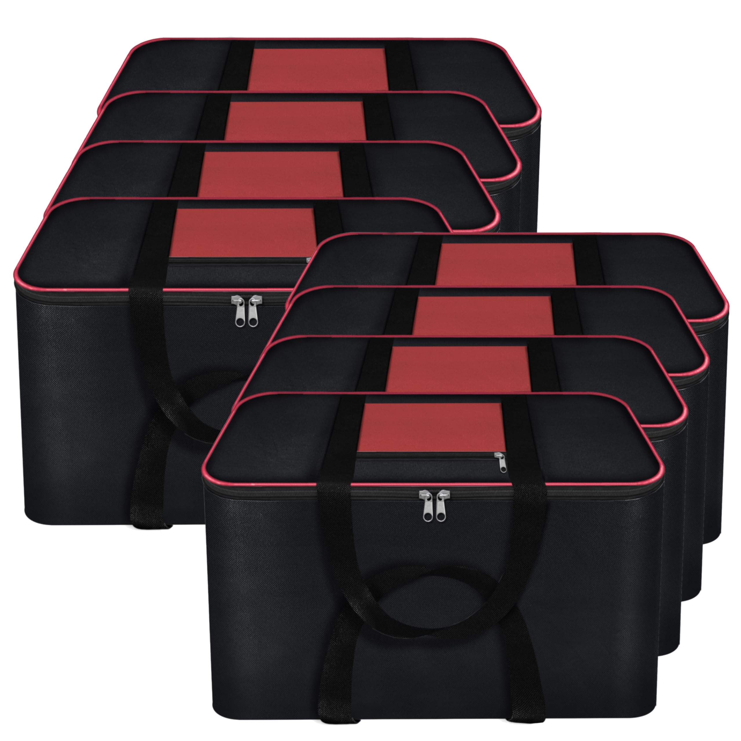 Storite 8 Pack Nylon Big Underbed Storage Bag Moisture Proof Cloth Organizer with Zippered Closure and Handle (BlackRed, 54x46x28cm),Rectangular