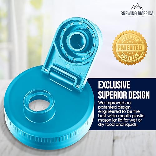 Miniatura 2 de Brewing America Frasco para Nata con Tapa de Vierte, 1 Pinta (16 oz) Tarro Mason Azure con Tapa de Vierte de Boca Ancha Azul Agua para Leche, Azúcar