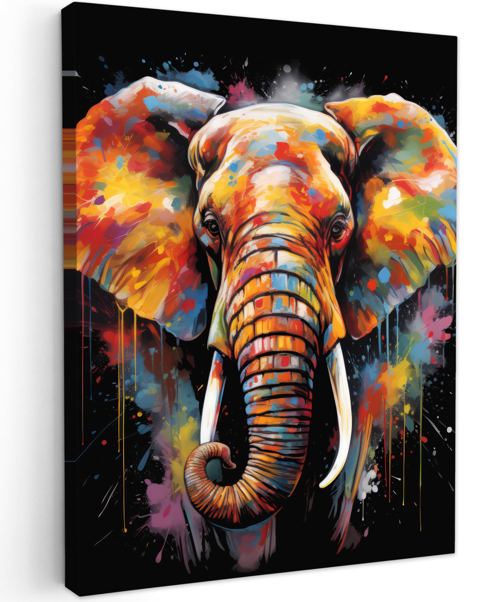 MuchoWow© Leinwand 60x80 cm Deko Schlafzimmer Aesthetic Leinwandbilder Wohnzimmer Gemälde Foto Geschenk Living Room Decoration Banksy - Street Pop Art - Elefant - Graffiti - Schwarz - Tiere
