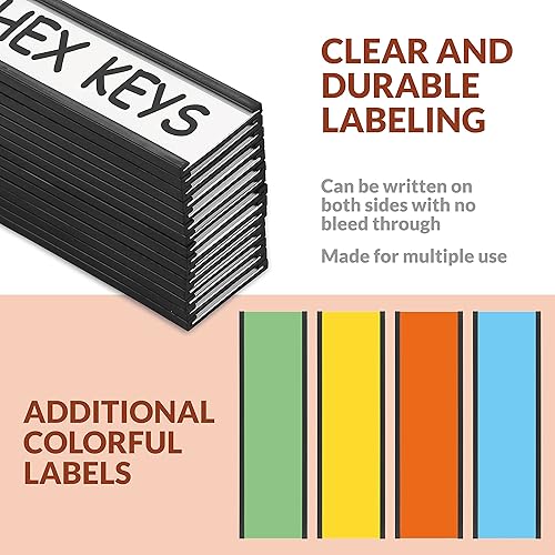 Miniatura 6 de 25 Pack C Channel Magnetic Label Holders 5x1.5 with 50 White Card Inserts, 25 Clear Plastic Protectors and Bonus 20 Colorful Cardstock Inserts in