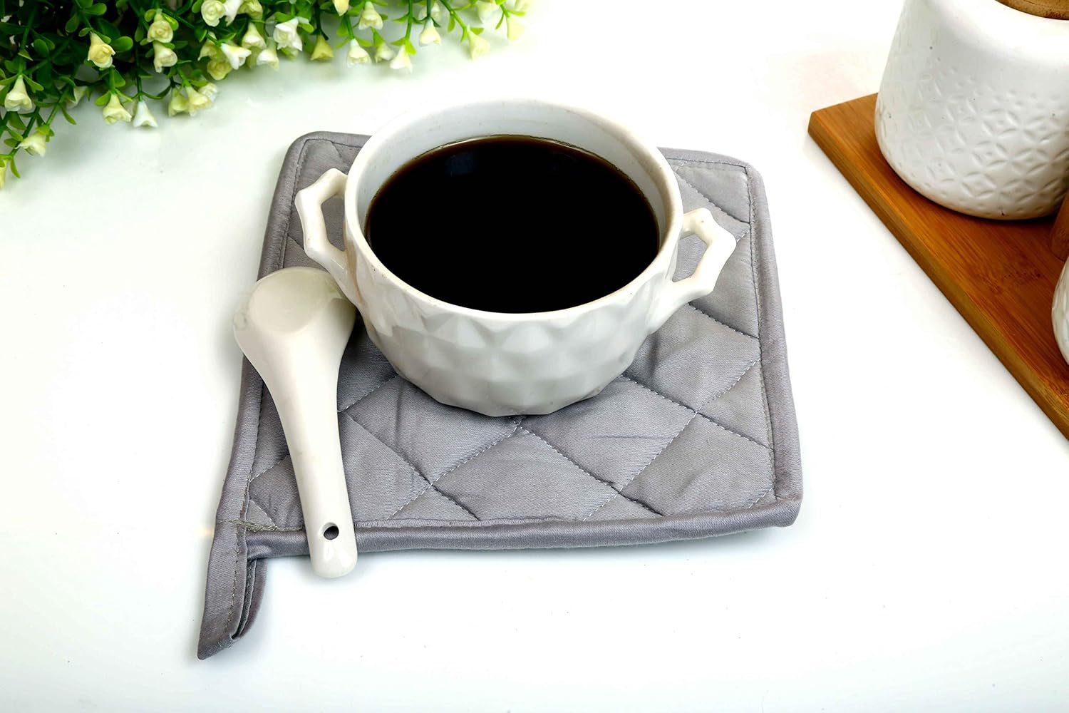 Pot Holders for Kitchen 7" x 7" Inches Heat Resistant 100% Cotton Silver Grey Color Set of 10