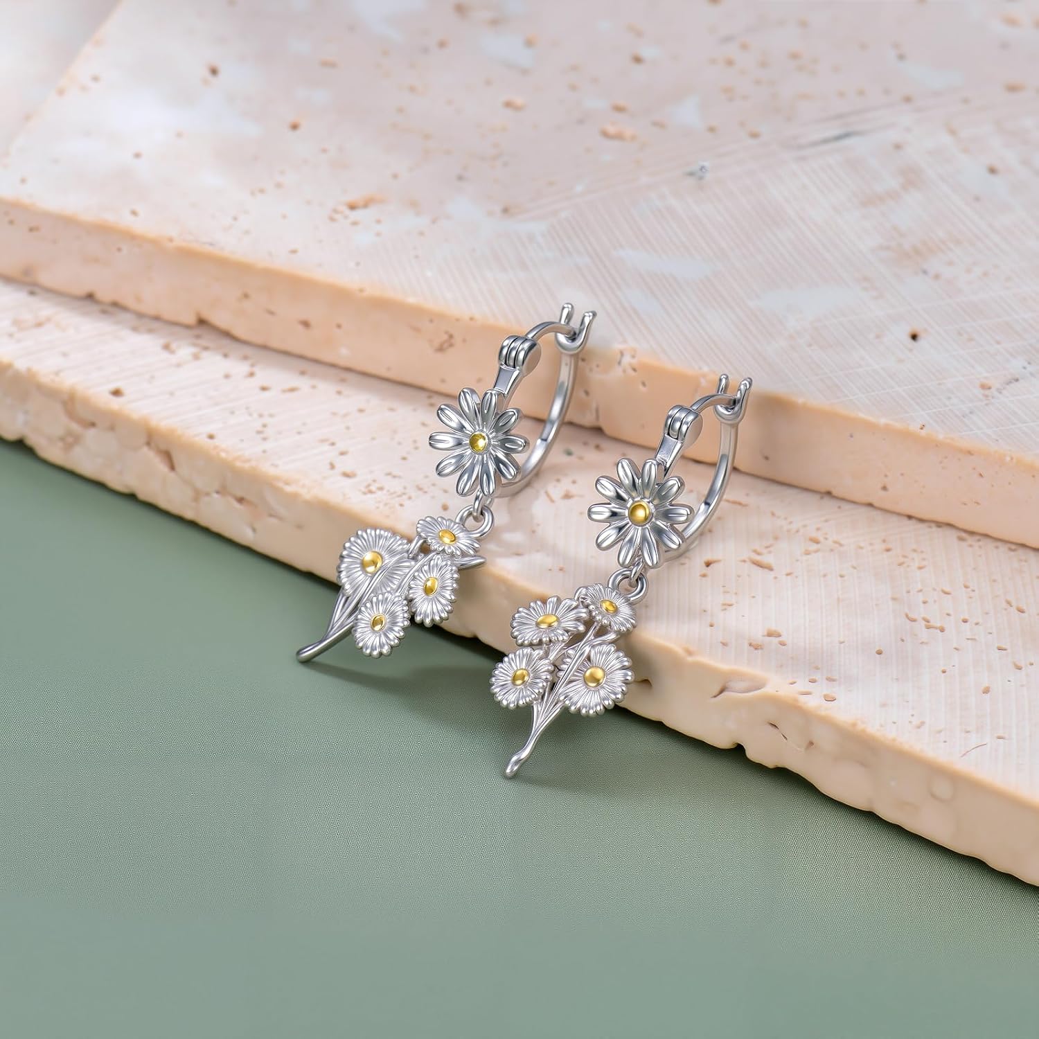 LONAGO Daisy Earrings 925 Sterling Silver Daisy Drop Earrings for Women Cute Flower Dangle Jewelry Gifts for Sensitive Ears - Image 2