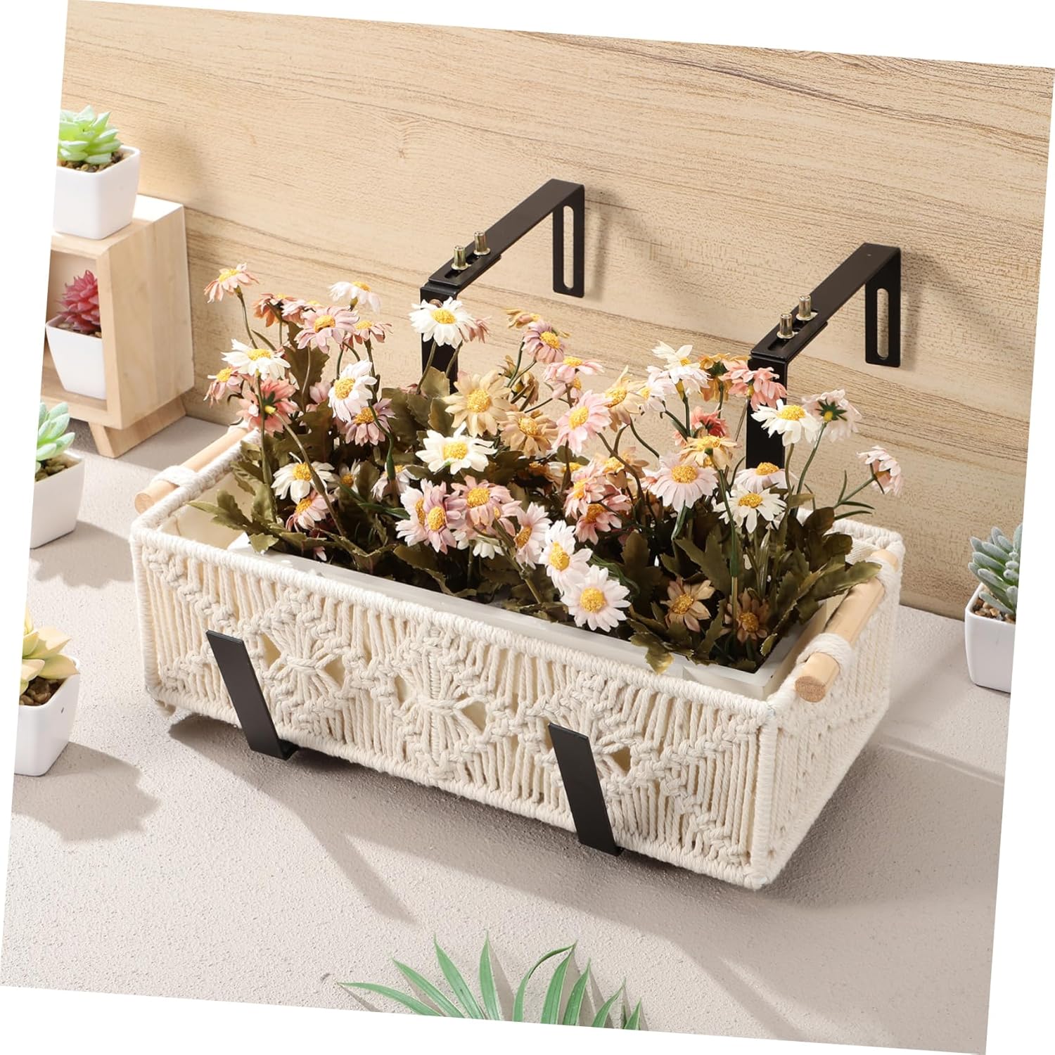 2pcs Railing Planter Bracket Sturdy Flower Box Holders for Deck Railing Easy Installation Use Stable Plant Support