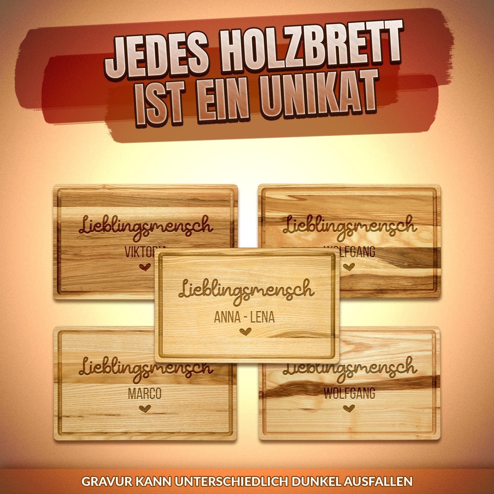 Großes Holzbrett mit Gravur - Schneidebrett personalisiert mit Name - Geschenk für Lieblingsmensch | Eschenholz, 40 x 25 x 2 cm, personalisiertes Geschenk mit Gravur
