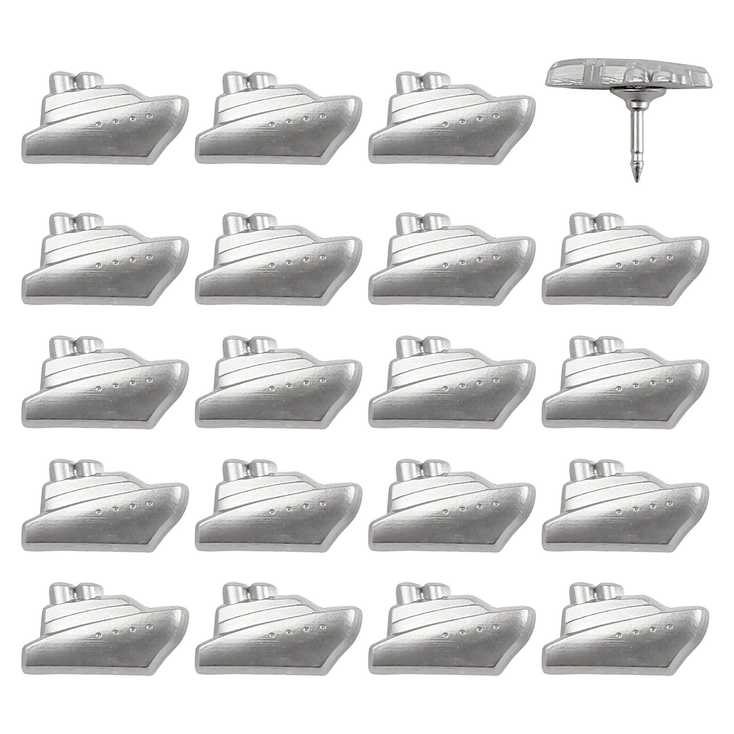 Cruise Ship Push Pins - Silver Metal Cruise Ship Pins - for Cork Board, Maps, or Lapel Pin Use - Designed in USA - Set of 20
