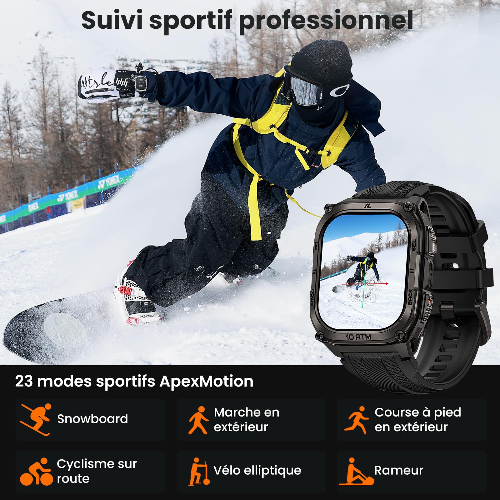 KOSPET Tank M4 GPS Montre Connectée Homme, Cartes Hors Ligne, 1.96'' AMOLED | Acier Inoxydable, Étanche 10 ATM et IP69K, Plongée 45M, Batterie 15 Jours, Surveillance Santé 24/7, Compatible Android et iOS