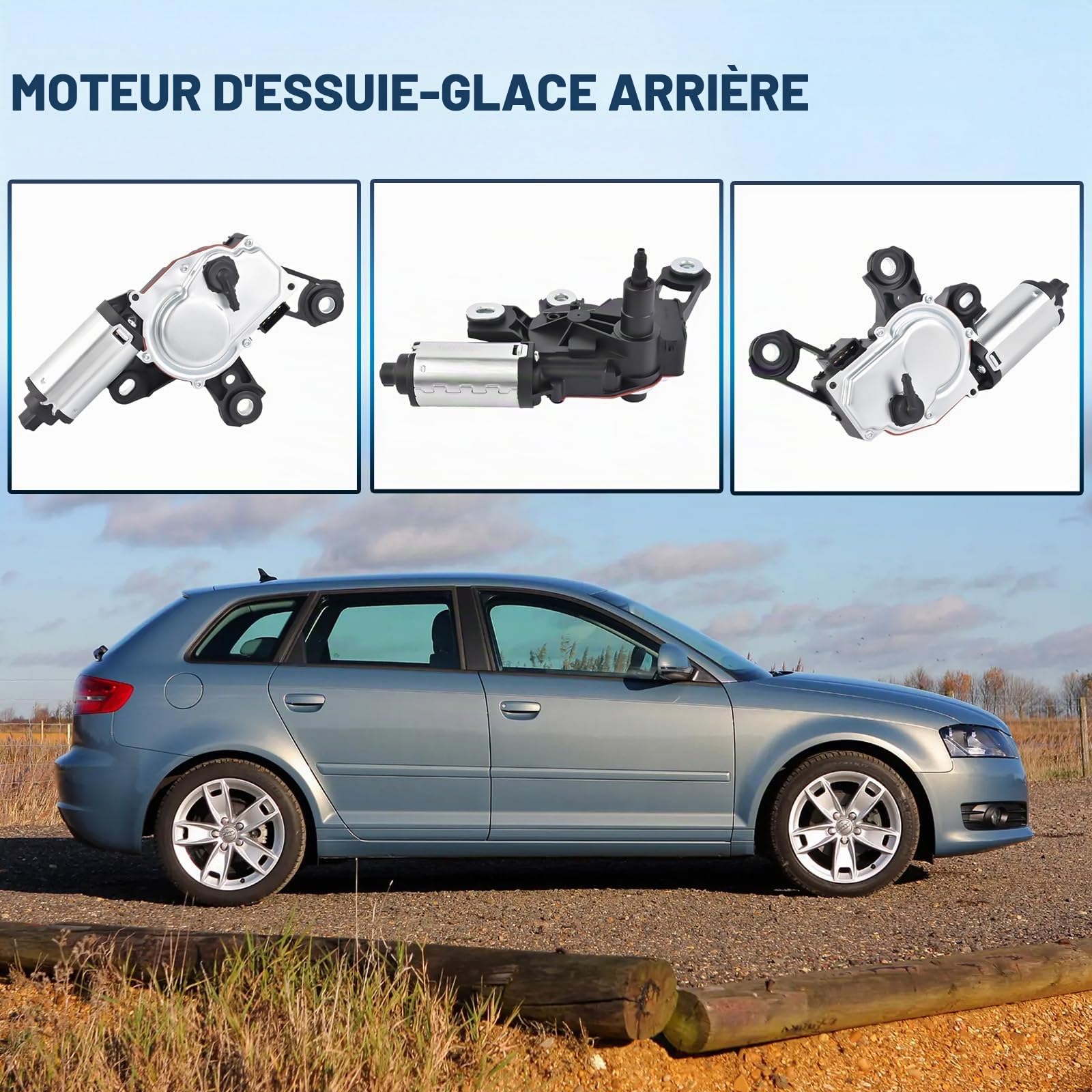 Moteur d'essuie-glace arrière Moteur arrière Pare-brise arrière Compatible avec A3 8P A4 A6 Q5 Q7 2000-2019, remplacement pour 8E9955711D 8E9955711A 8E9955711B 8E9955711C