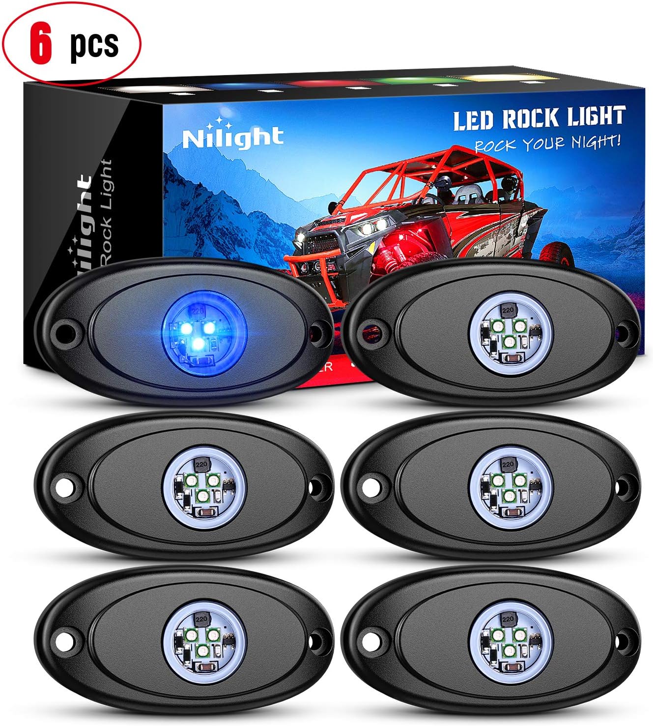 Nilight LED Rock Light 6PCS Blue Light Pods Waterproof Under Body Wheel