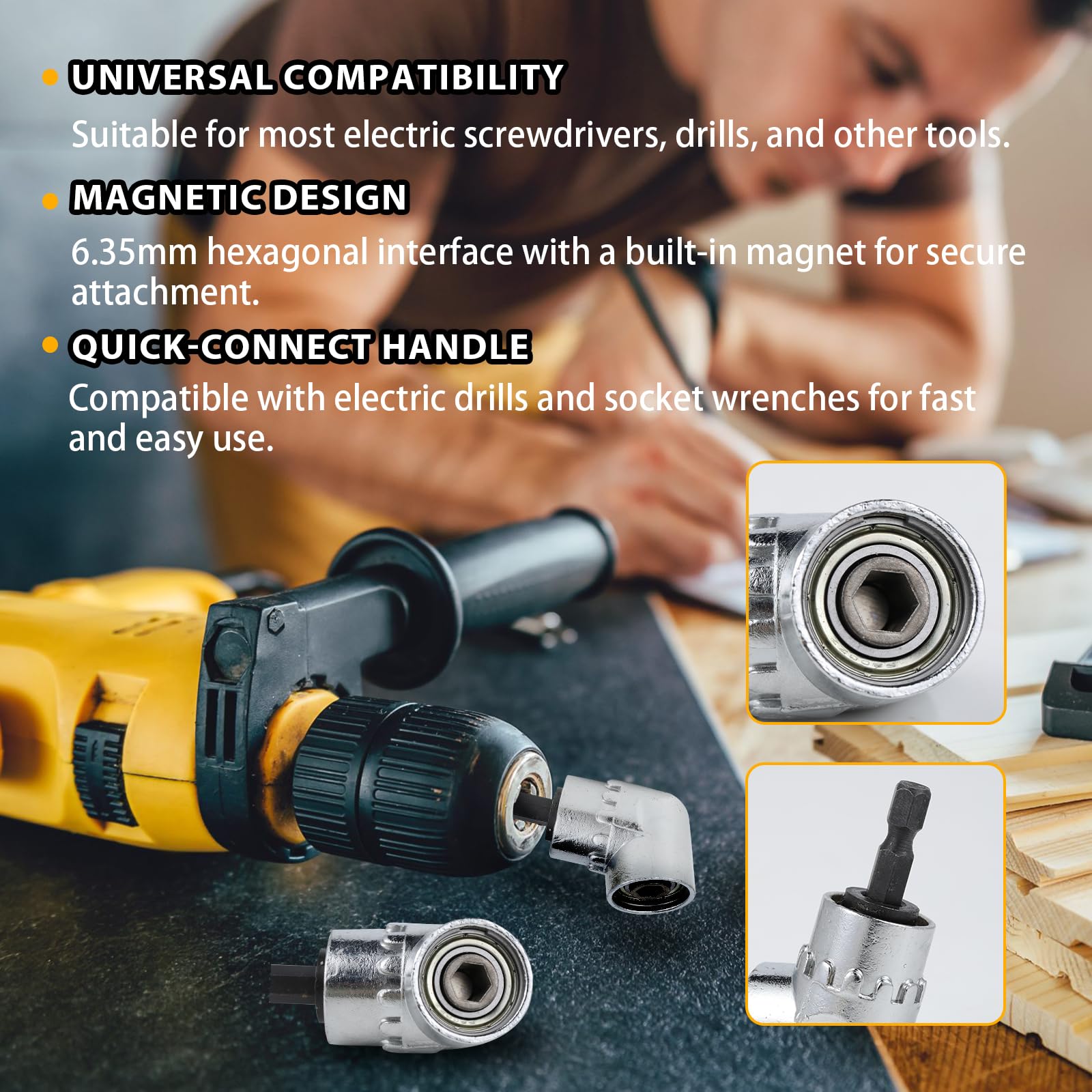 Adattatore per Trapano ad Angolo Retto 105° Avvitatore Angolare, Trapano Angolare 1/4" con Punta Magnetica perfetto per spazi ristretti e lavori di precisione design compatto per garage e officina