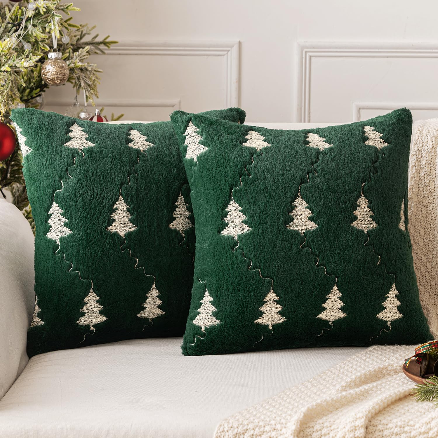 Federa Per Cuscino Decorativo In Peluche Con Albero Di Natale 45x45 Cm Per Divano Feste E Feste~p146727947