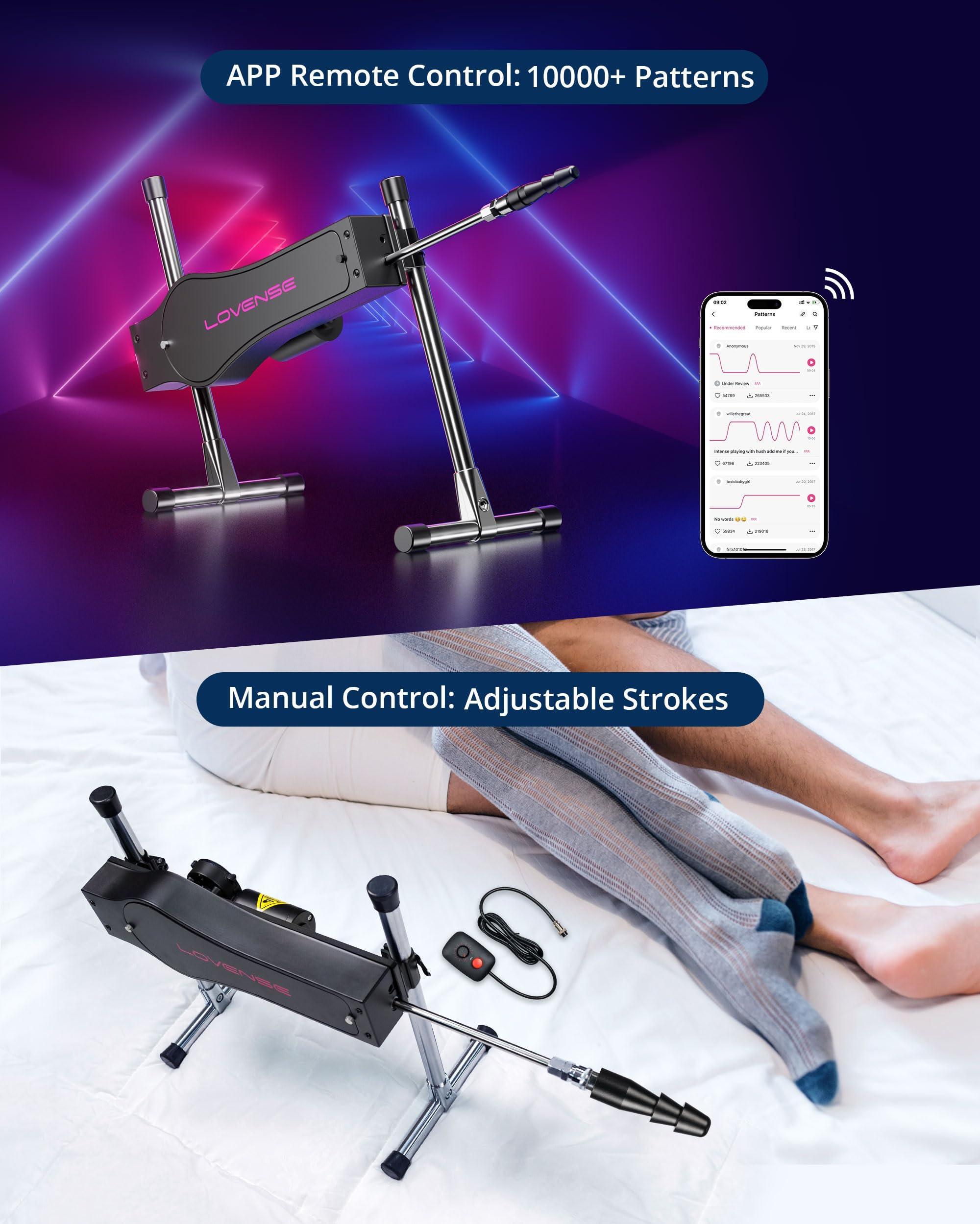 LOVENSE Automatic Sex Machine Sex Toys, Dual-Penetration Vaginal/Anal Massager, Electric Thrusting Dildo Machine Device with Adjustable Speed for Single, Couples