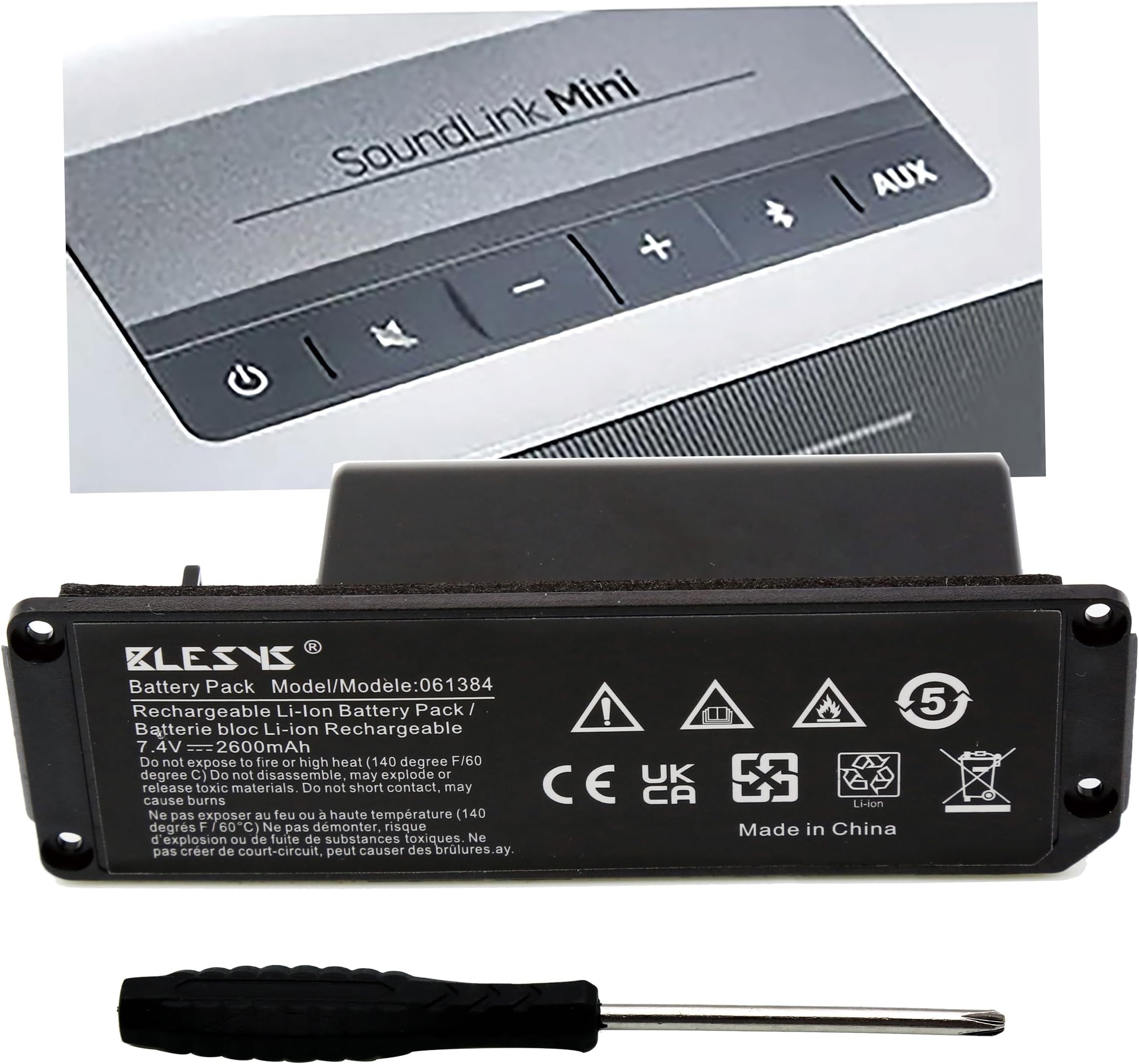 BLESYS 061384 Battery 7.4V 2600mAh Only for Bose SoundLink Mini 1, I (Does Not Work with Mini 2, SoundLink I/II/III, 063404) Bluetooth Speaker Battery 061385 061386 063287