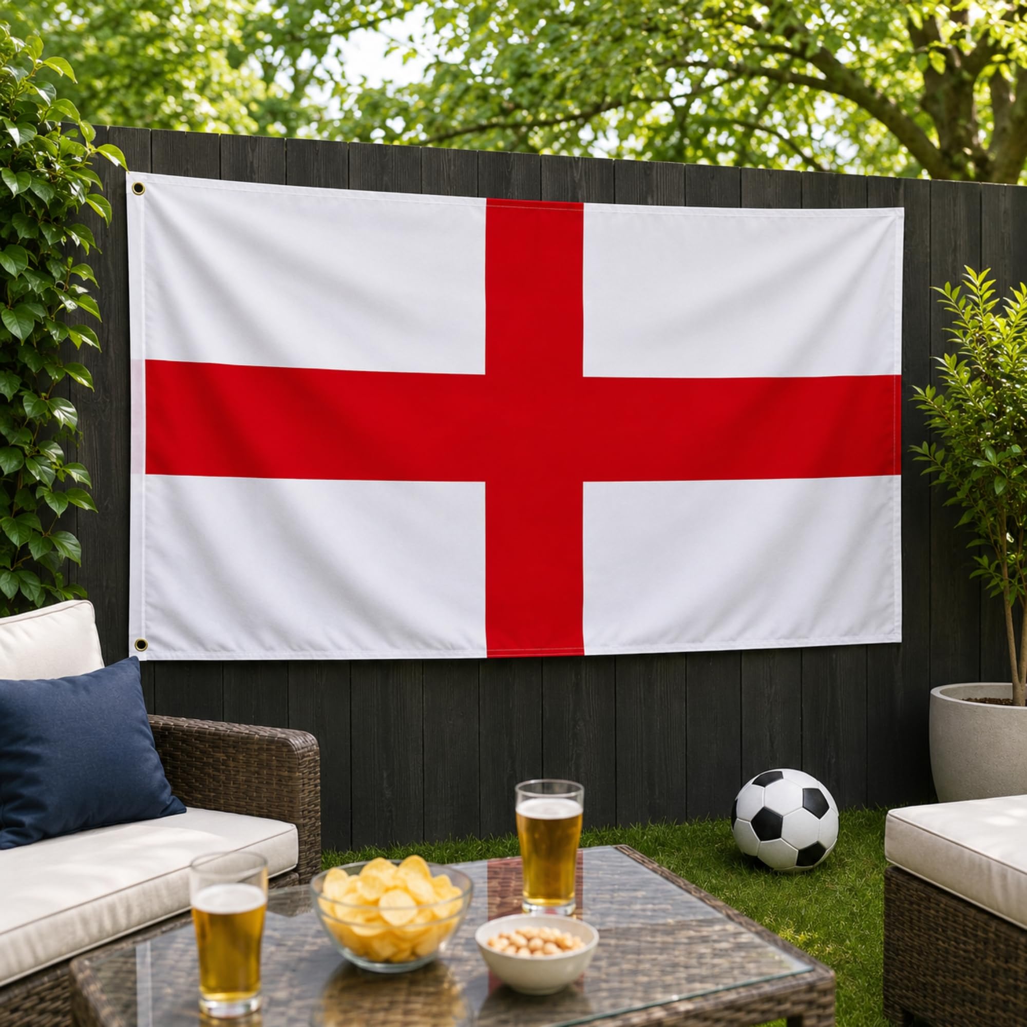 SHATCHI Grand drapeau de l'Angleterre 240 x 150 cm - Croix de St Georges - Rouge et blanc - Tissu en polyester - Œillets en laiton pour supporter la Coupe du monde de football et de rugby