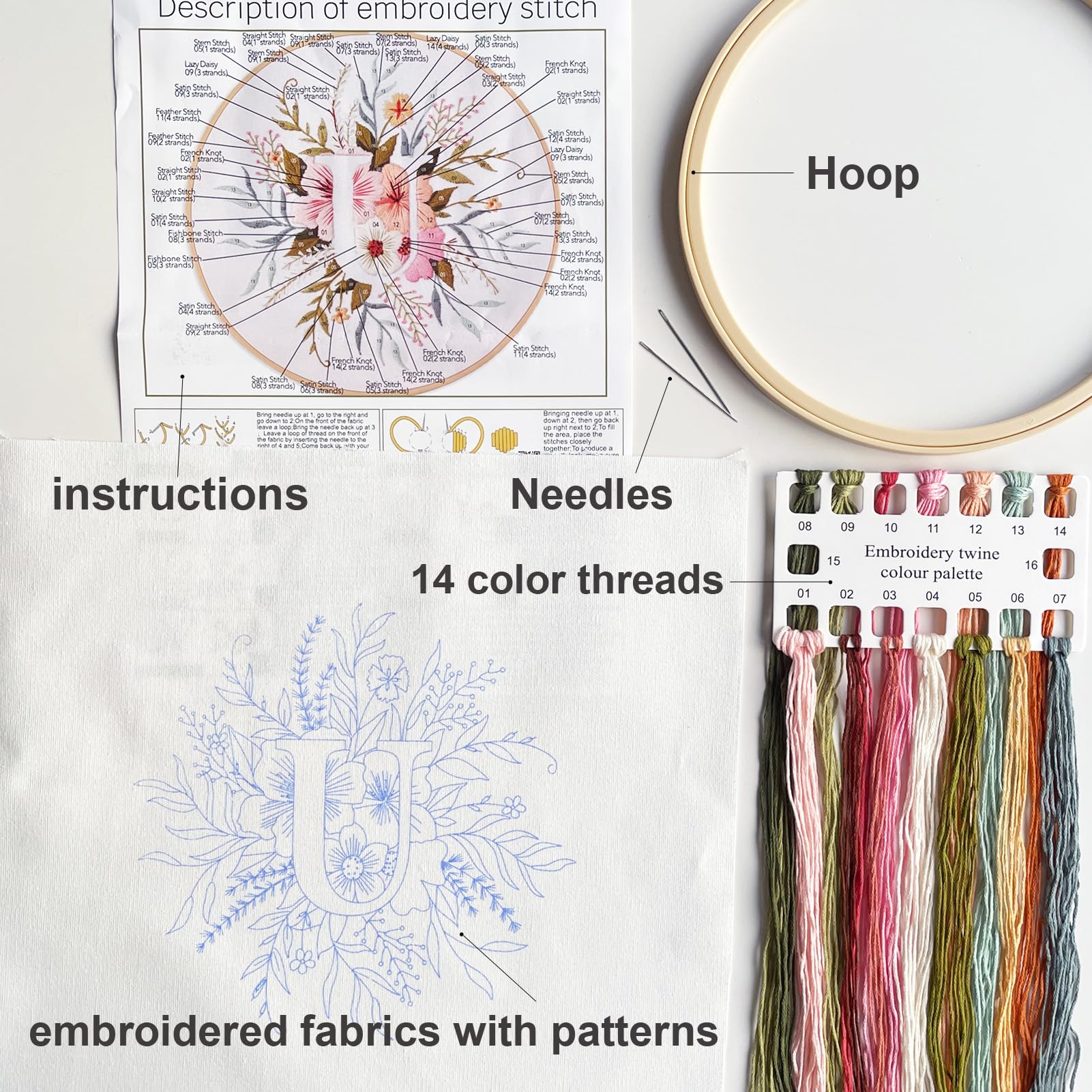 Myfelicity Embroidery Kit for Beginners and Adults Floral and Lettering Design (U) - Image 4