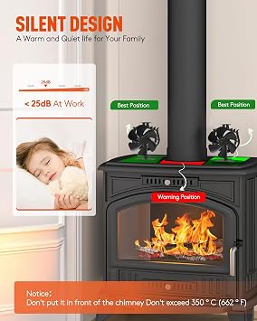 HIDALIFE Oscillating Wood Stove Fan - Heat Powered 6 Blade Auto-Spin & 60 Rotation for Wood/Pellet/Coal Stoves,Big Size Fireplace Burner Fan - Silent Operation,Overheat Protection