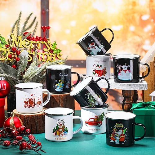 Miniatura 7 de Layhit 9 tazas de Navidad de 12 onzas esmaltadas para café, tazas de cerámica para vacaciones de invierno, tazas divertidas de Navidad, regalos de