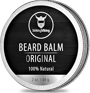 Striking Viking Unscented Beard Balm - Styles, Strengthens & Softens Beards and Mustaches - 100% Natural Beard Conditioner with Organic Shea Butter, Tea Tree, Argan & Jojoba Oils