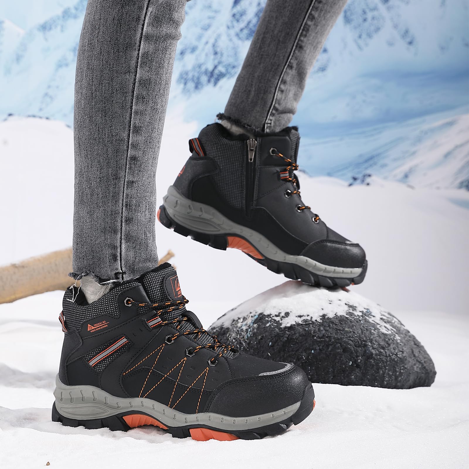 ASTERO Botas Niño Invierno 31-38 Hebilla de Acero Algodón Zapatillas Trekking Senderismo Niño Botas Nieve Niño para Botas Montaña Niño Negro 36