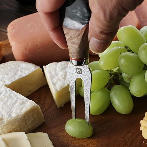 Miniatura 2 de yq Tenedor de queso de Damasco mejorado para tablas de embutidos, tenedor de servir para ensalada de frutas y queso con mantequilla, hermosa resina