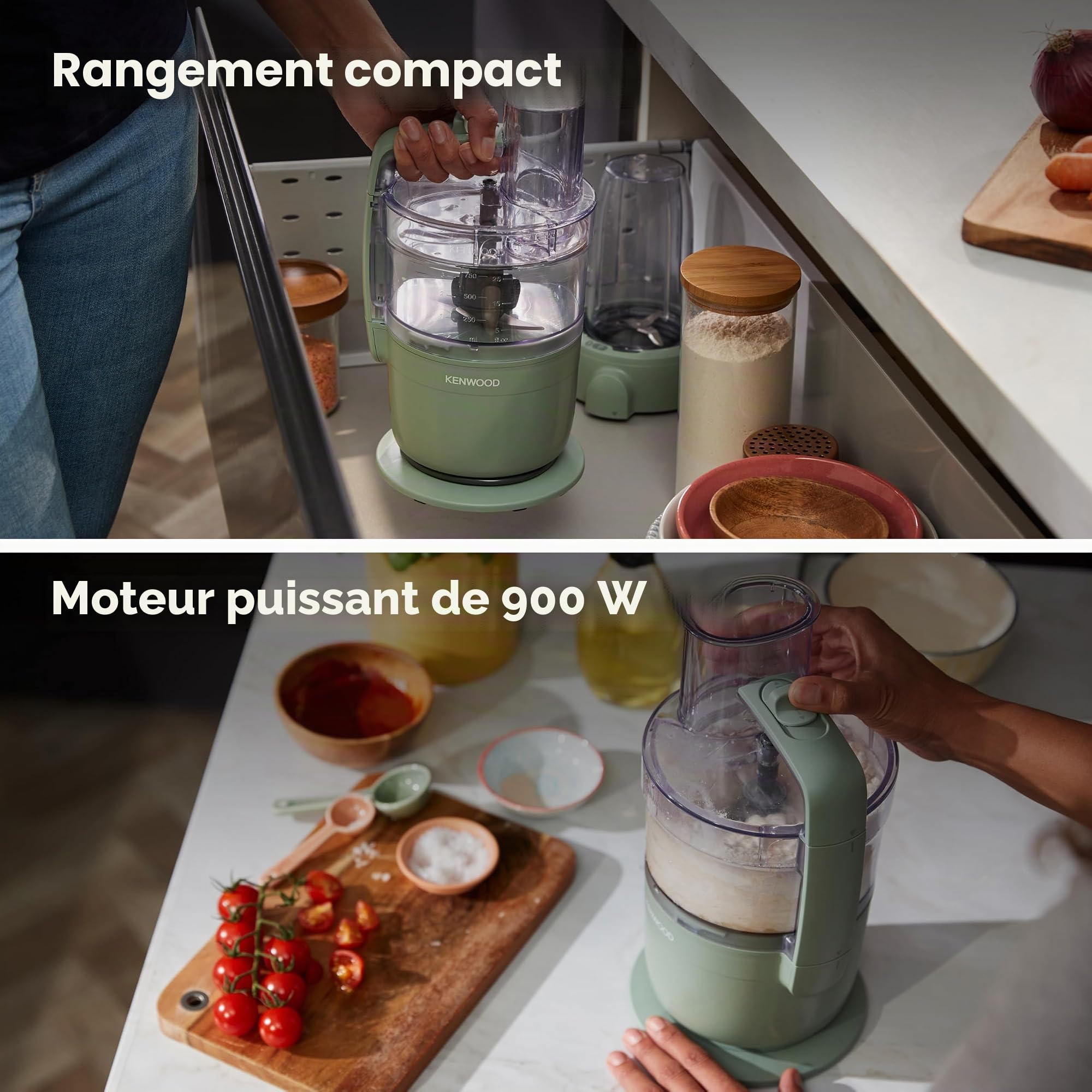 Kenwood MultiPro Compact Processeur alimentaire avec Express Serve, lame en acier inoxydable, disques pour couper et râper, récipient de 600 ml, fonction Pulse, vert eucalyptus (FDP23.380GR)