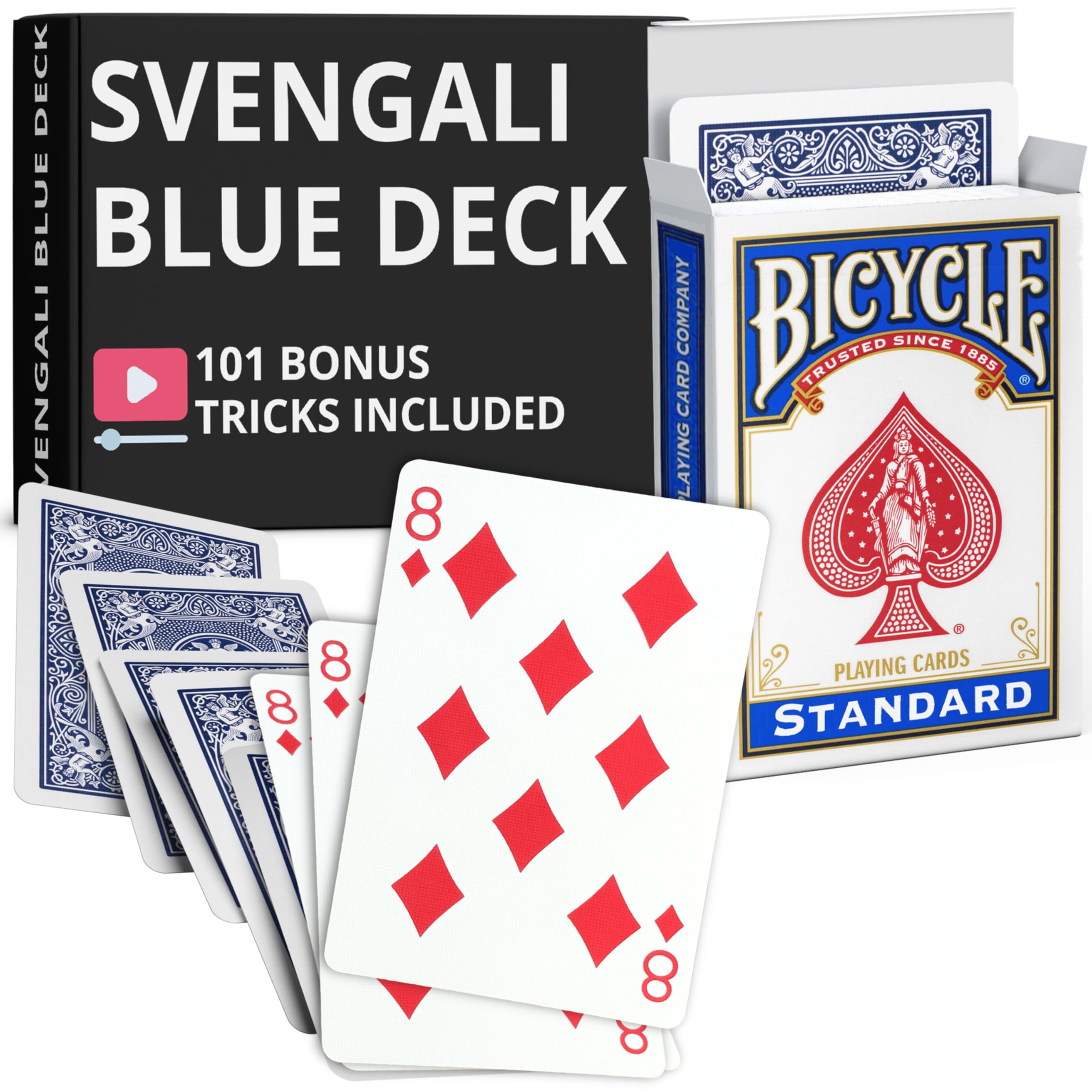 Ted's Sterling Magic Blue Bicycle Rider Back 8 of Diamonds Svengali Deck