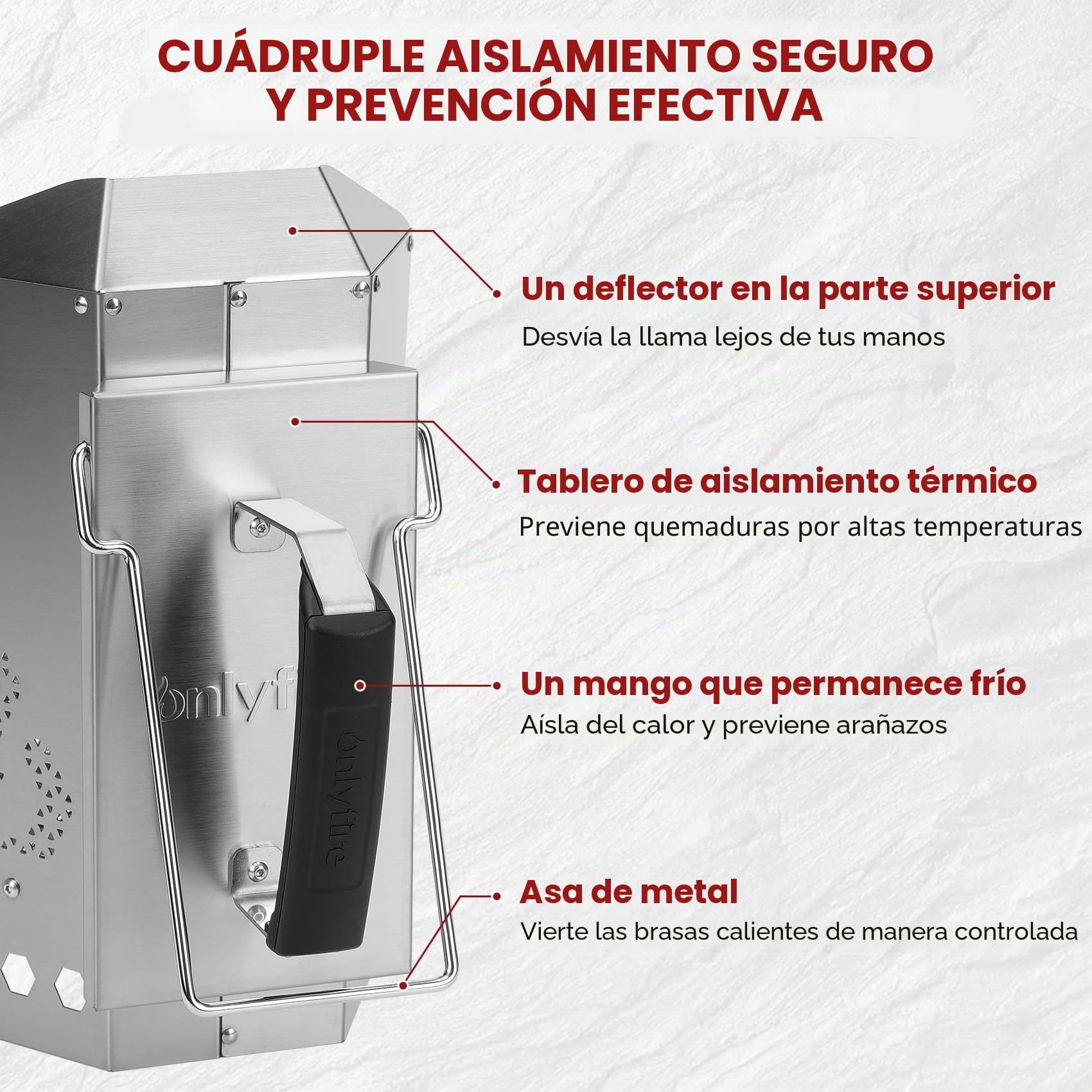 onlyfire Chimenea de Encendido de Acero Inoxidable, Arrancador de Chimenea para Barbacoa con Termoaislante y Asas Metálicas, Encendedor Rápido para Barbacoas y Parrillas de Carbón