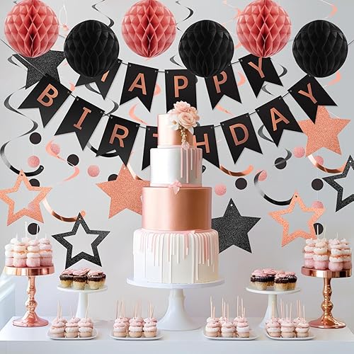 Miniatura 9 de meowtastic Decoraciones de cumpleaños azules  Cartel de feliz cumpleaños azul marino con bola de panal, serpentina colgante de estrella, guirnalda