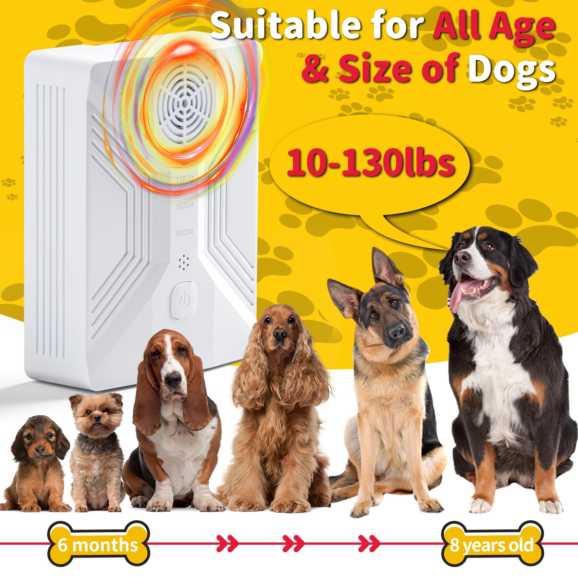 Anti Barking Device for Dogs, Rechargeable Ultrasonic Dog Barking Deterrent Devices with 3 Modes, 50Ft Waterproof Barking Dog Deterrent Bark Box for Outdoor & Indoor, Safe Barking Silencer for Dogs - 5