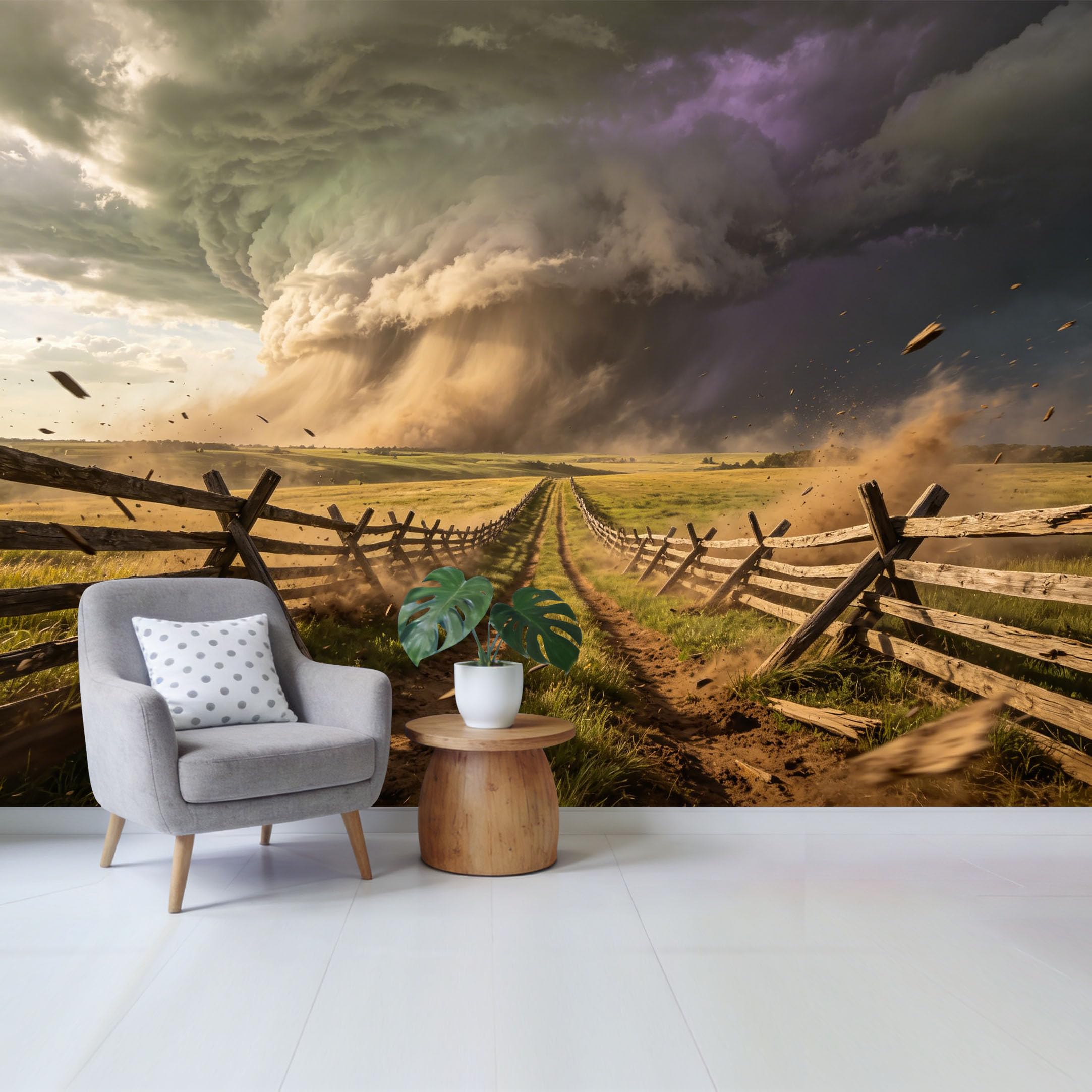 Custom Size Wall Mural Dramatic Storm Clouds Over Countryside Road Landscape Removable Self Adhesive Fabric Home Wall Decor for Living Room Bedroom Bathroom
