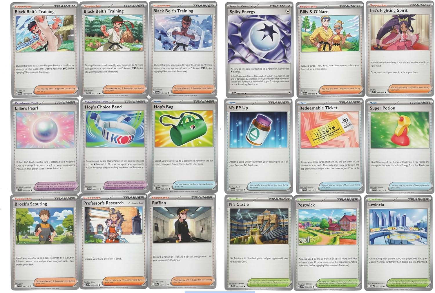 Pokemon – Journey Together Complete Trainer Lot - 18 Cards Total – Lillie's Pearl - N's PP Up - Postwick Levincia