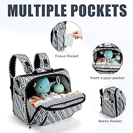 ALLCAMP Diaper Backpack, Waterproof Large Capacity Baby Bag, Multi-Function Nappy Bag with Stroller Hooks, Convertible Tote (Zebra Pattern)