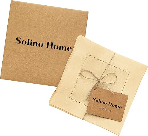 Miniatura 4 de Solino Home Servilletas de cóctel de lino con vainica de 6 x 6 pulgadas, juego de 12, servilletas de cóctel de tela beige 100% lino puro, punto