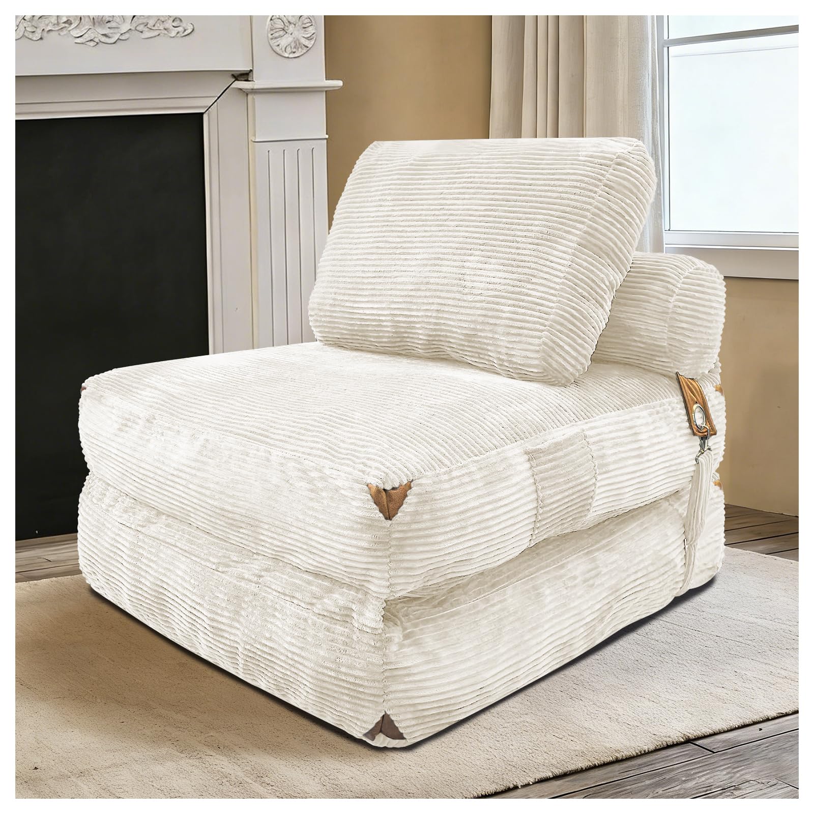 Divano Singolo in Flanella con Contenitore, Soggiorno, Bianco, 87x86x40 cm