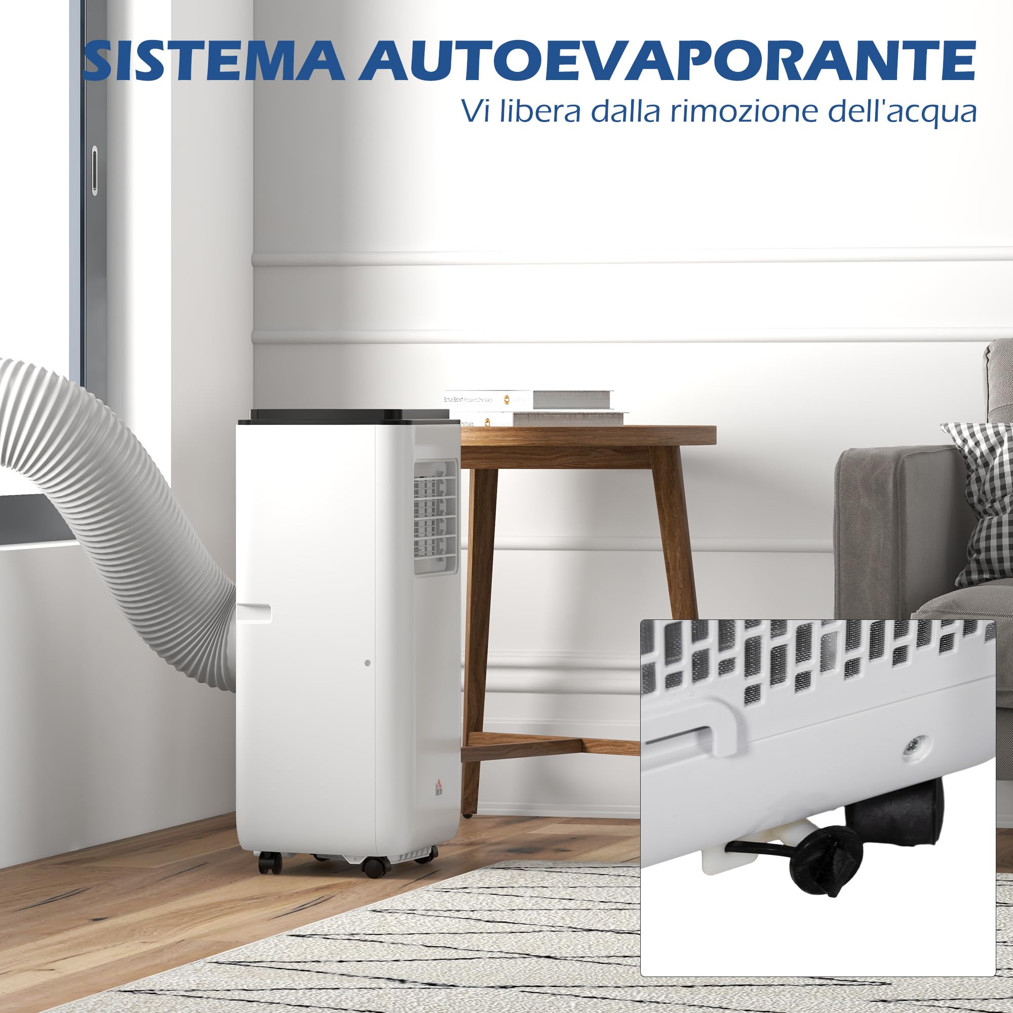 HOMCOM Condizionatore Portatile 7000BTU 2KW con Deumidificatore 3 in 1, 5 Modalità, 2 Velocità e Timer 24h, Climatizzatore Portatile con Display Digitale, Telecomando, Per Stanze Fino a 25㎡, Bianco