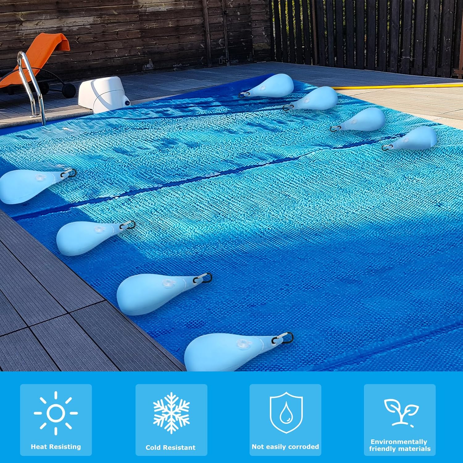 Hungdao 12 Pack Pool Cover Weights with Hooks Above Ground Hanging Water Bags Leakproof Thick PVC Swimming Pool Cover Tarp Weights Winter Antifreezing for Above Ground Closing Kit, 13.5 x 9 Inch