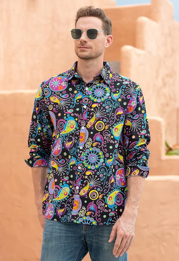Amazon.com: QZH.DUAO Mens 70s Disco Shirts Casual Paisley