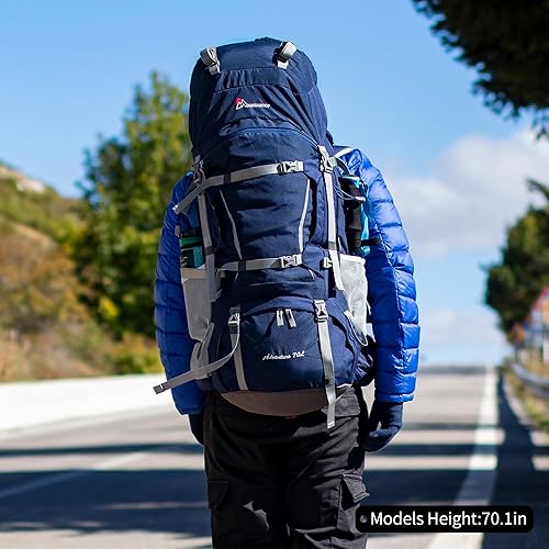 Miniatura 2 de MOUNTAINTOP Mochila de marco interno de 70L para camping, mochilero, mochila de senderismo para hombres y mujeres con cubierta de lluvia