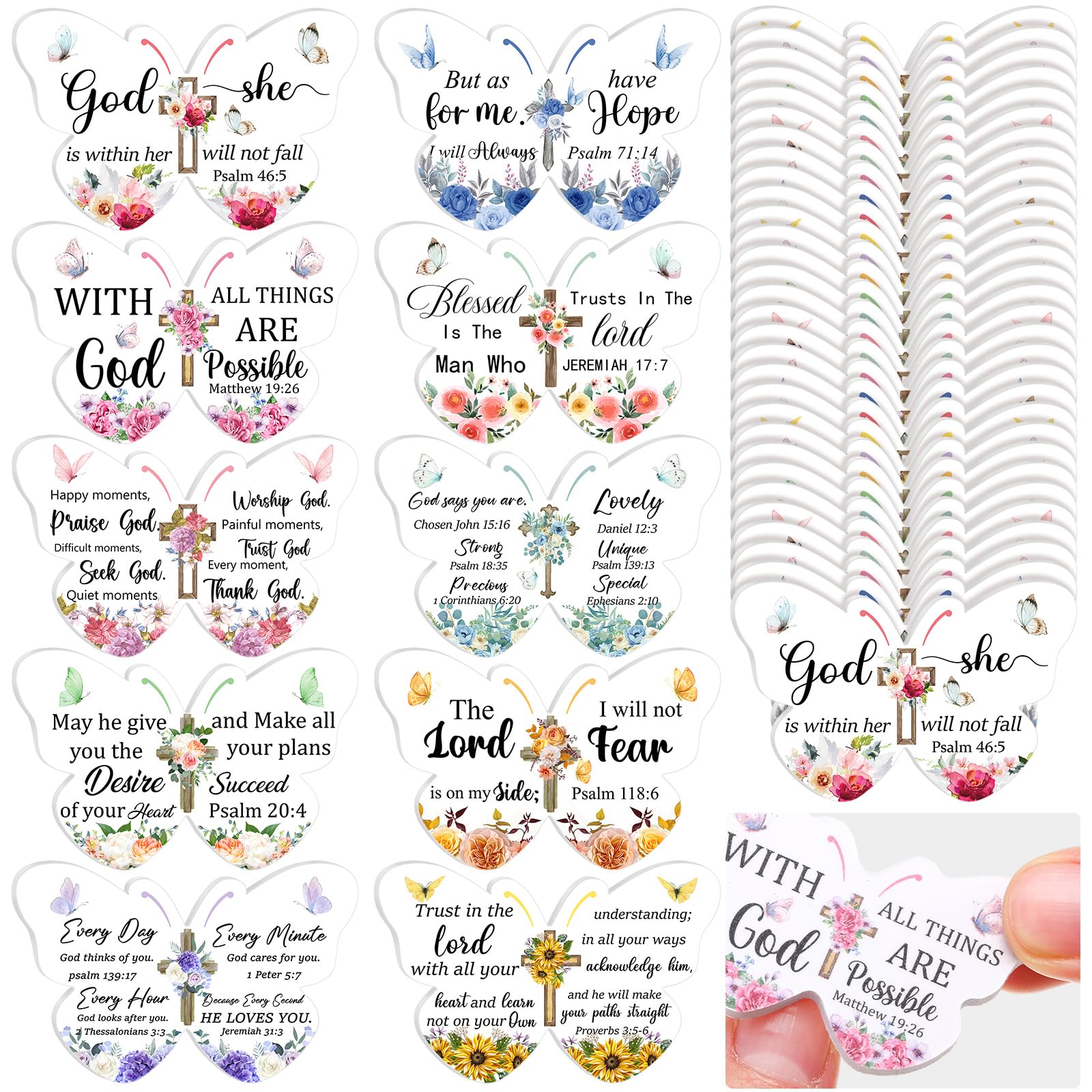 Lothee 80 Pcs Mini Nail File Gifts Bulk for Christian Women School Teacher Church Bible Verse Emery Board Inspirational Double Sided Religious