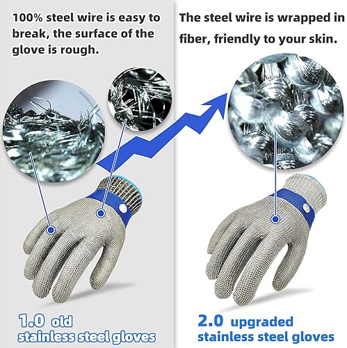 Miniatura 2 de TS 2.0 ANSI A9 - Guante resistente a los cortes de malla de acero inoxidable, guante de alambre de metal, duradero, a prueba de óxido, fiable para