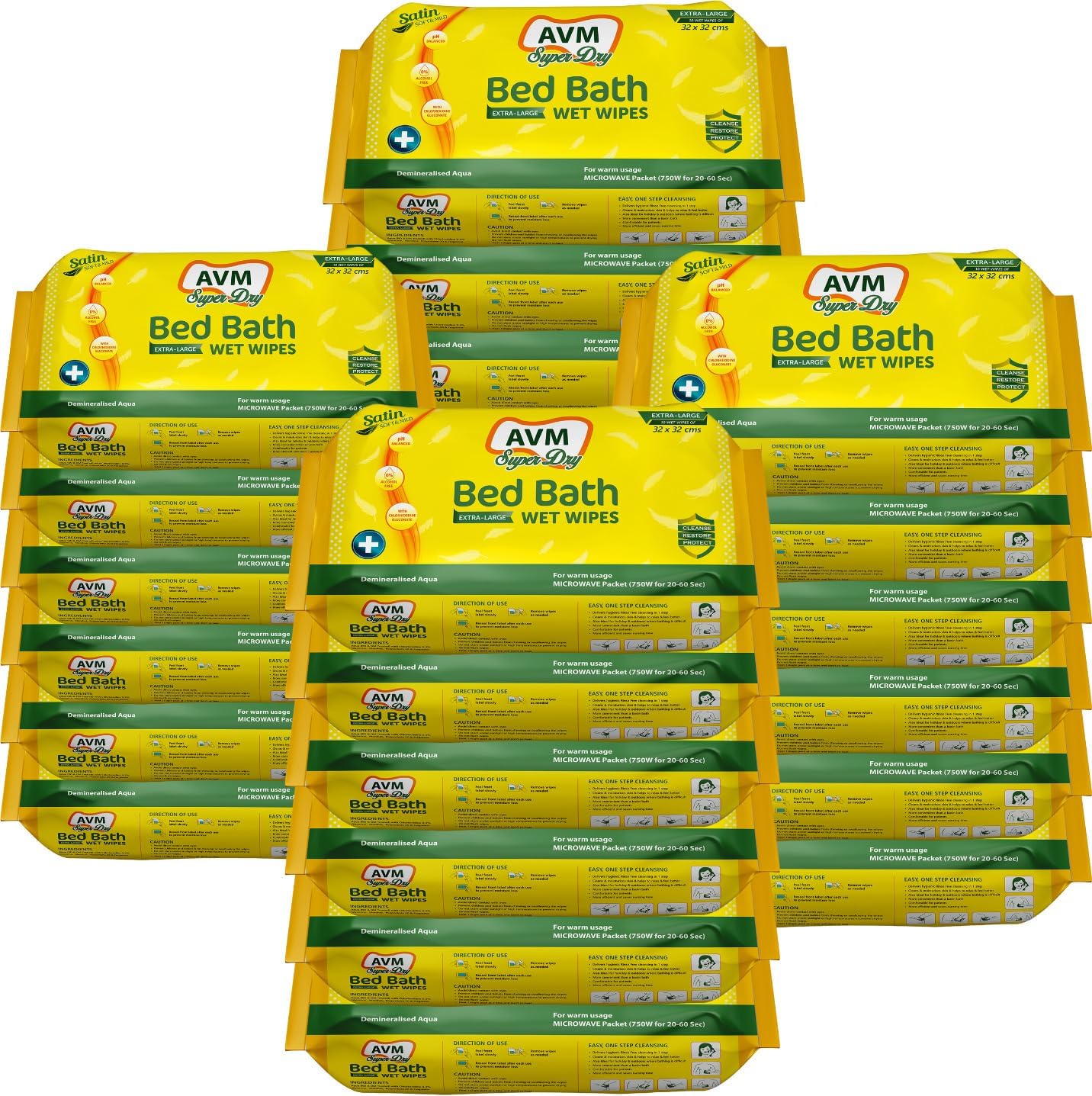 Bed Bath Wet Wipes Extra Large (32 * 32 cm) | Pack of 12-120 Pcs | Soft and Hygiene | Refreshing Sponge Bath | Skin-Friendly.