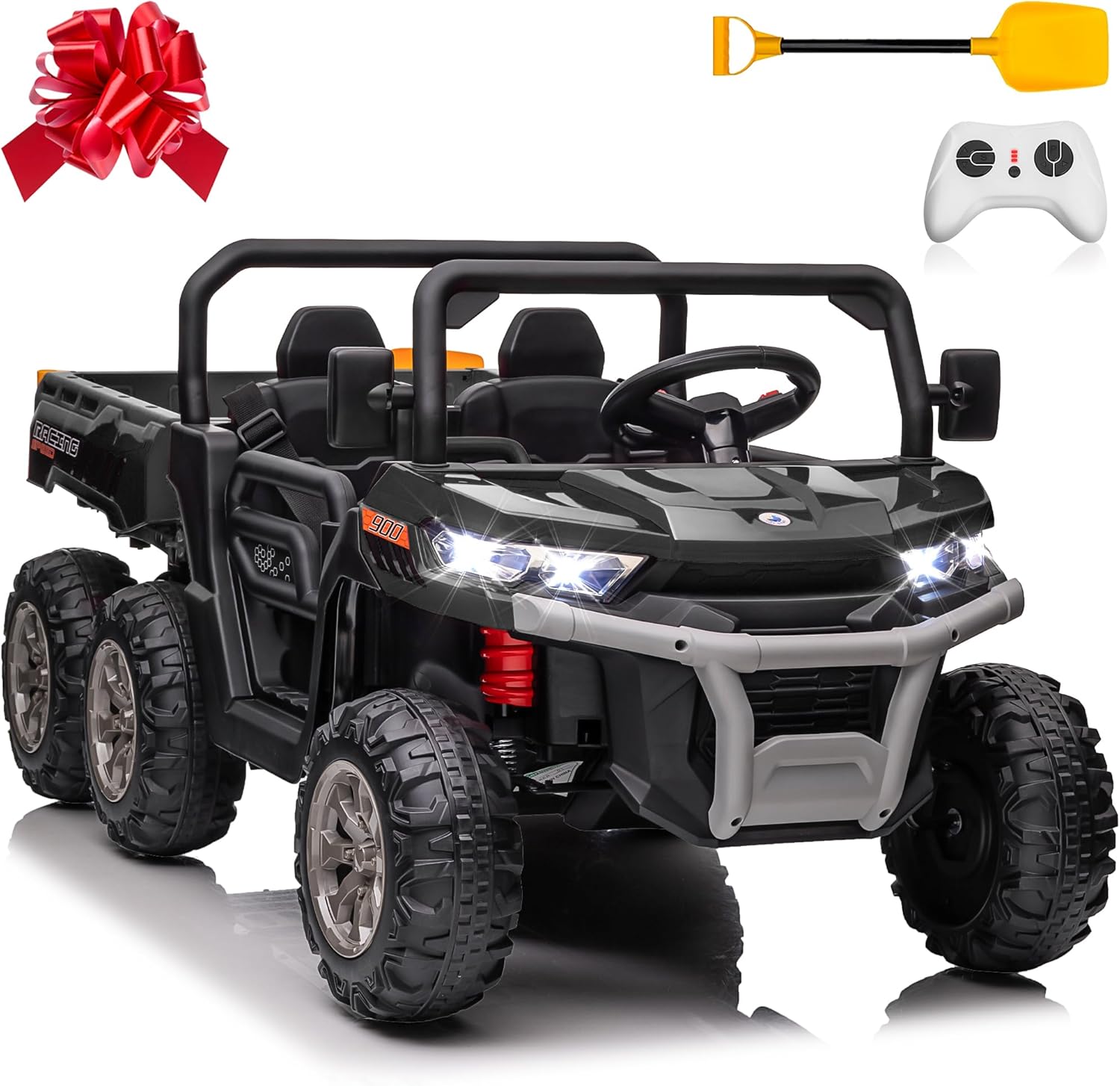 24V Ride On Dump Truck Car for Big Kids 2 Seater XL, 4WD 6-Wheels Battery Powered Ride On Toy with Remote Control, 800W Powerful Motors, Dump Bed & Shovel, Electric UTV for Boys Girls