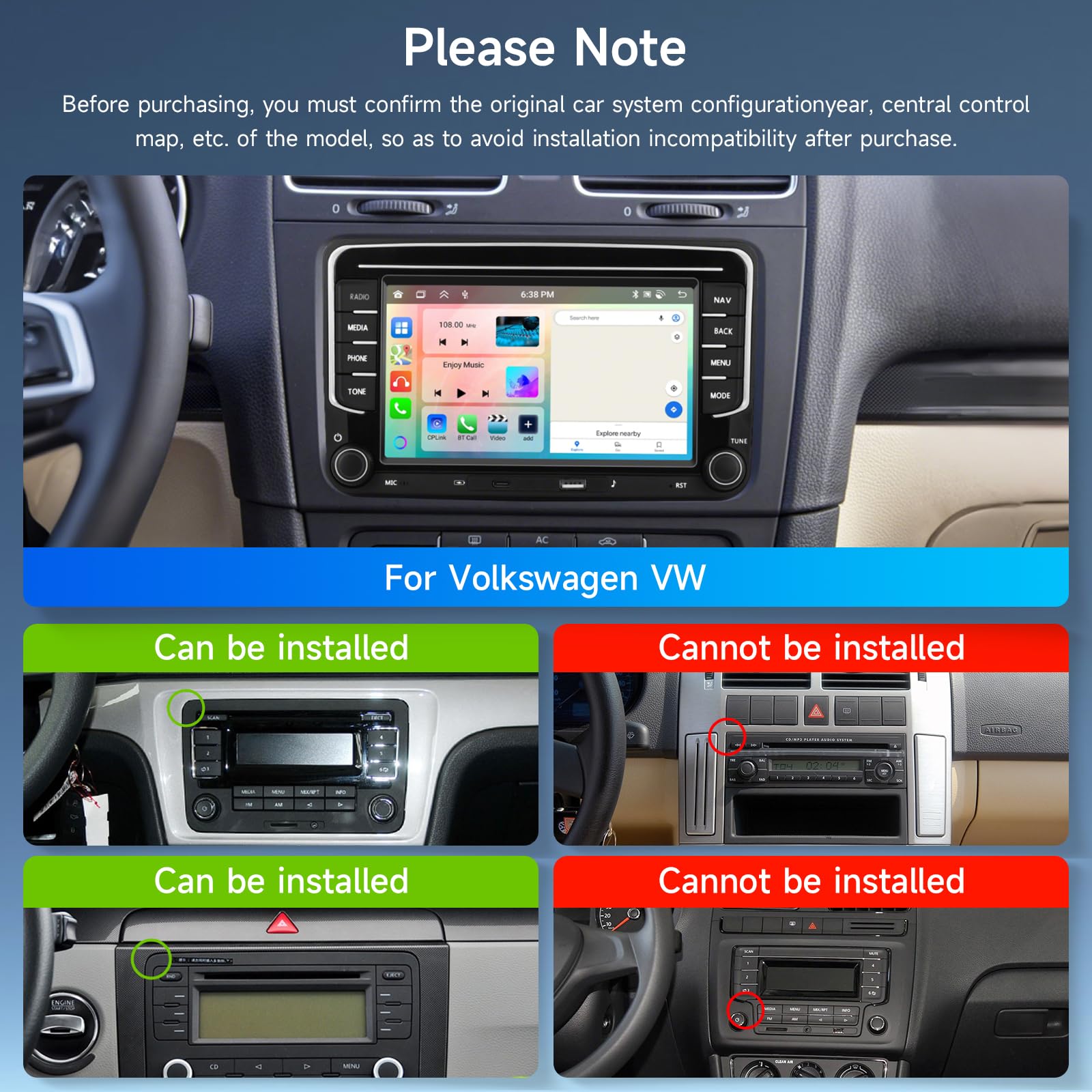 Hodozzy 6G + 128 GB 8-rdzeniowe radio samochodowe do VW Golf Passat Seat Skoda Jetta Polo Caddy Touran Tiguan T5 Android Radio z nawigacją Bluetooth, 7-calowy ekran dotykowy z systemem Carplay Android