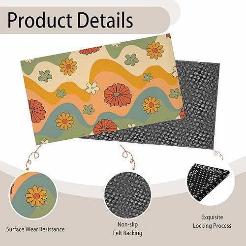 Miniatura 4 de TUBAMQ Tapete de primavera, tapete retro floral de los años 70 para interiores, tapete de flores de margaritas para decoración de puerta delantera,