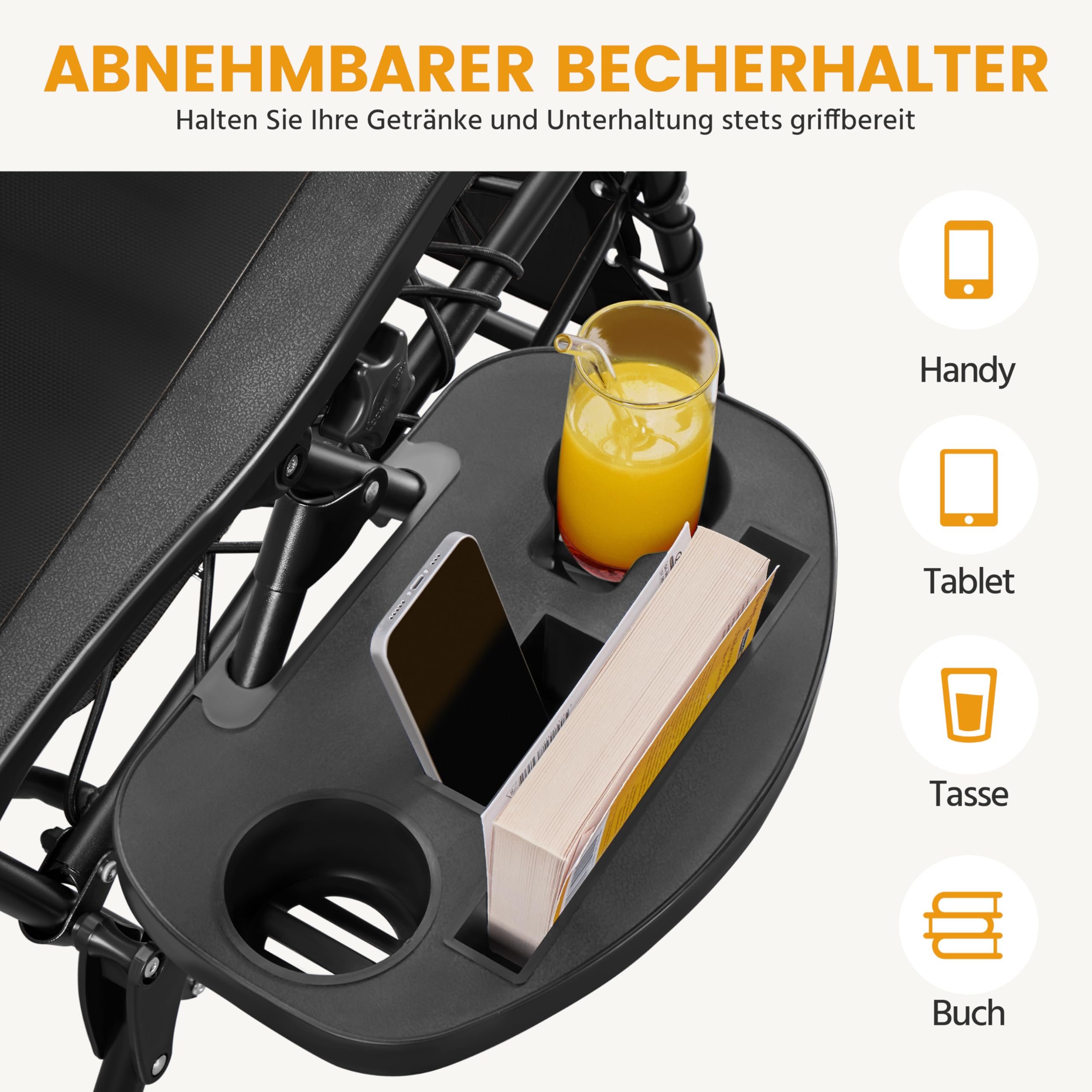 Yaheetech 2er Set Sonnenliege Liegestuhl Gartenliege Klappbar & Tragbar | mit Kopfkissen & Becherhalter für Strand/Garten/Balkon, Schwarz