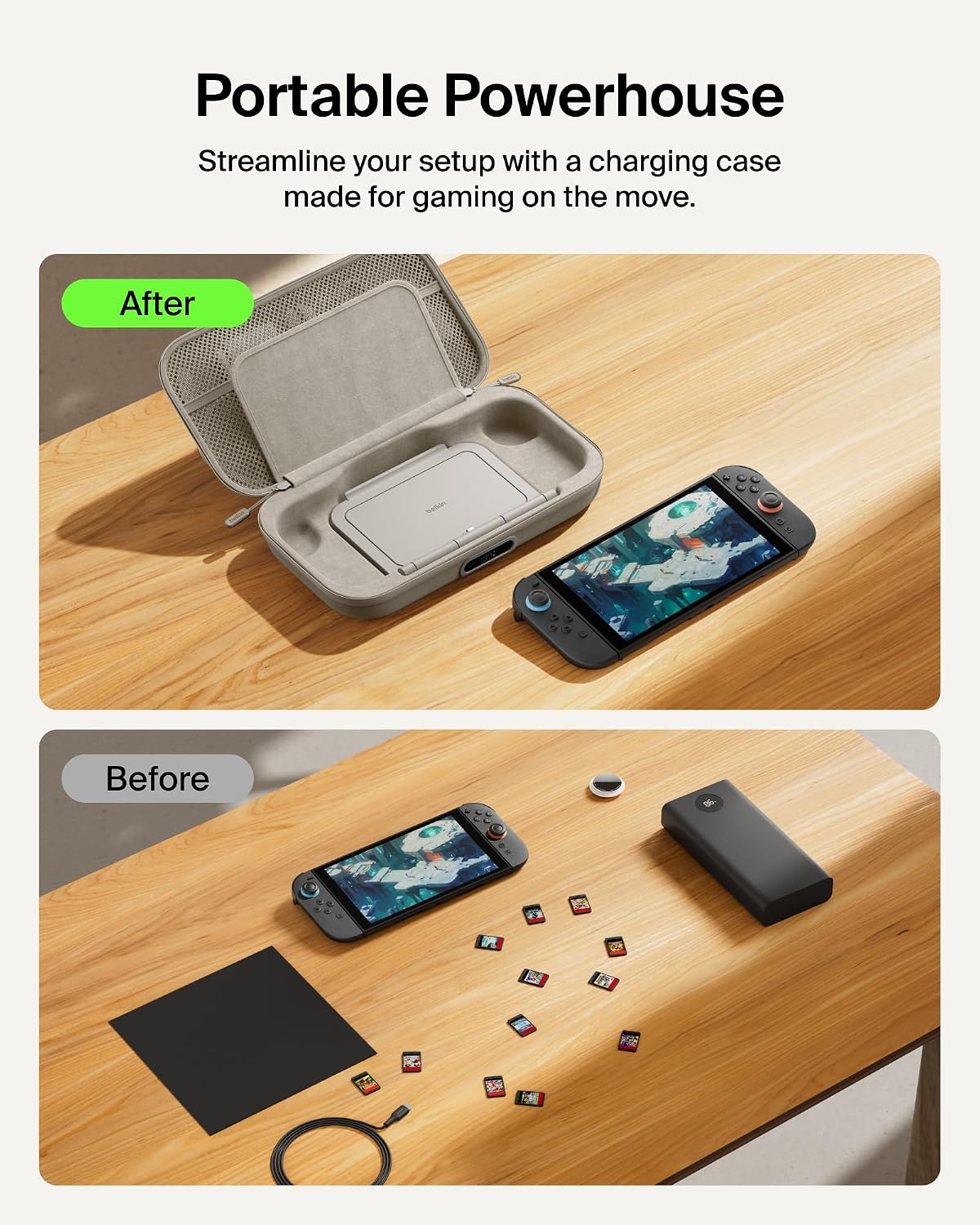 Belkin Nintendo Switch 2 Charging Case Pro, 10000mAh Power Bank, 30W Fast Charging w/Kick Stand - Custom Fit, Hard Shell Carrying Case, 12 Game Card Slots, AirTag Holder, Digital Display - Sand 8 81fUfOF8LBL. AC SL1500